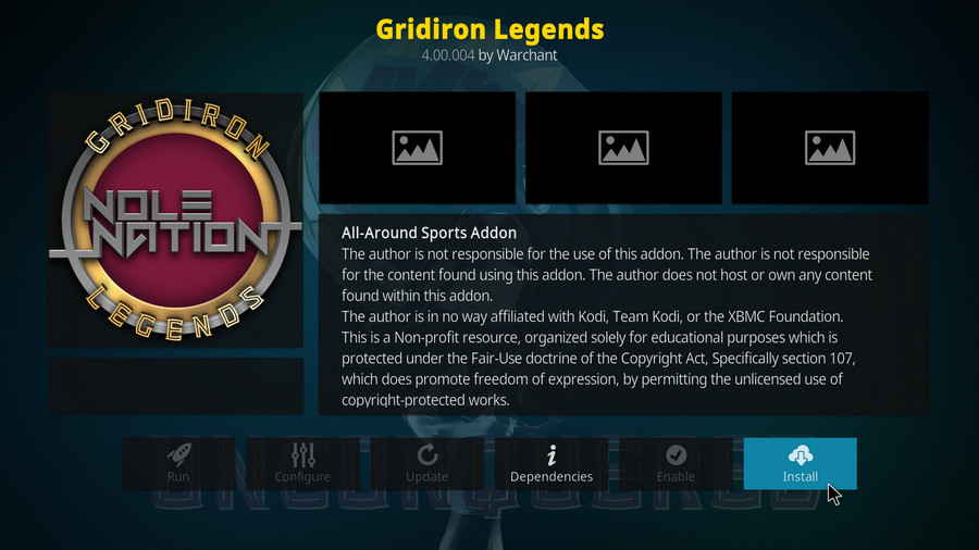 Install Kodi Gridiron Legends addon