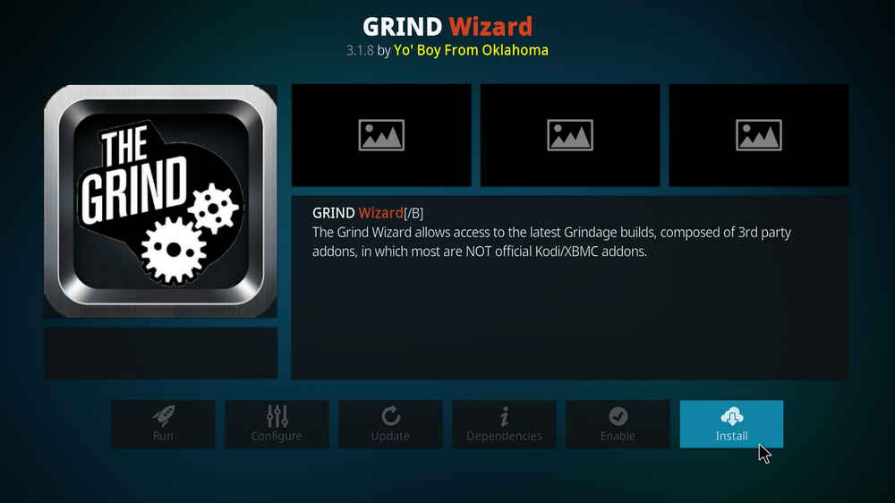 Install Kodi Grind Wizard addon
