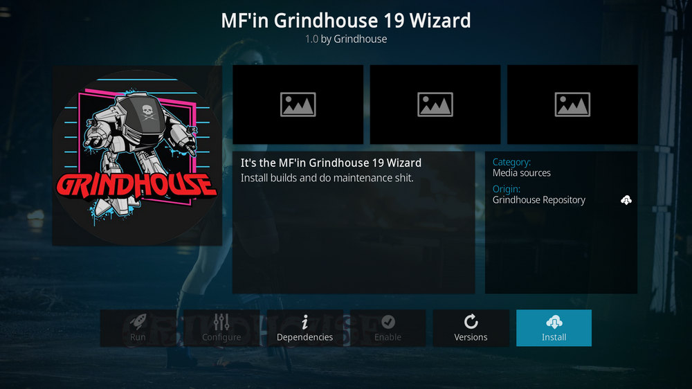 Install Kodi Grindhouse Wizard addon