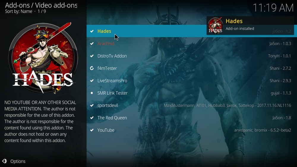 Hades addon installed