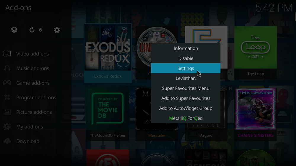 Go to addon settings menu