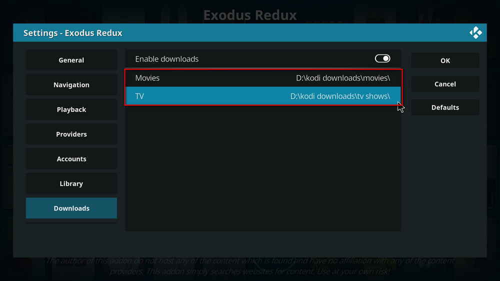 Define the download path for movie and TV show downloads