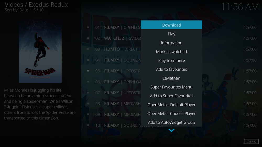 Open context menu of a link to download the stream