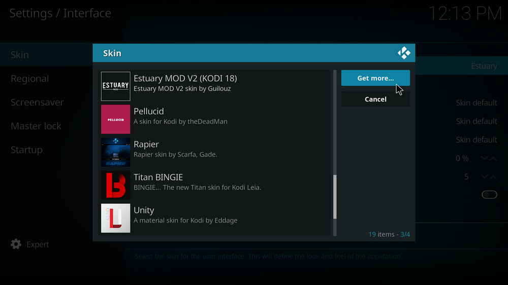 Install Official Kodi skins