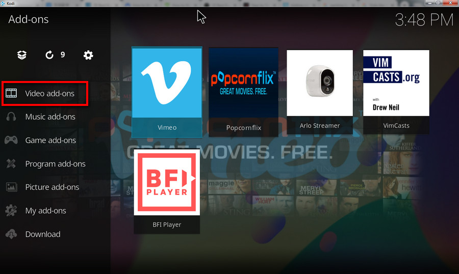 Play Free Movies on Kodi video add-ons  