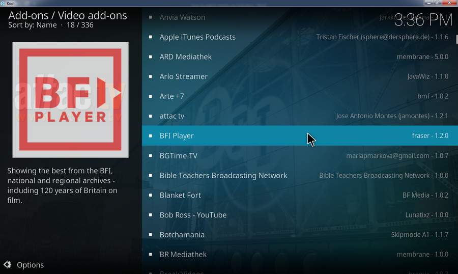 Select a Kodi movie add-on 