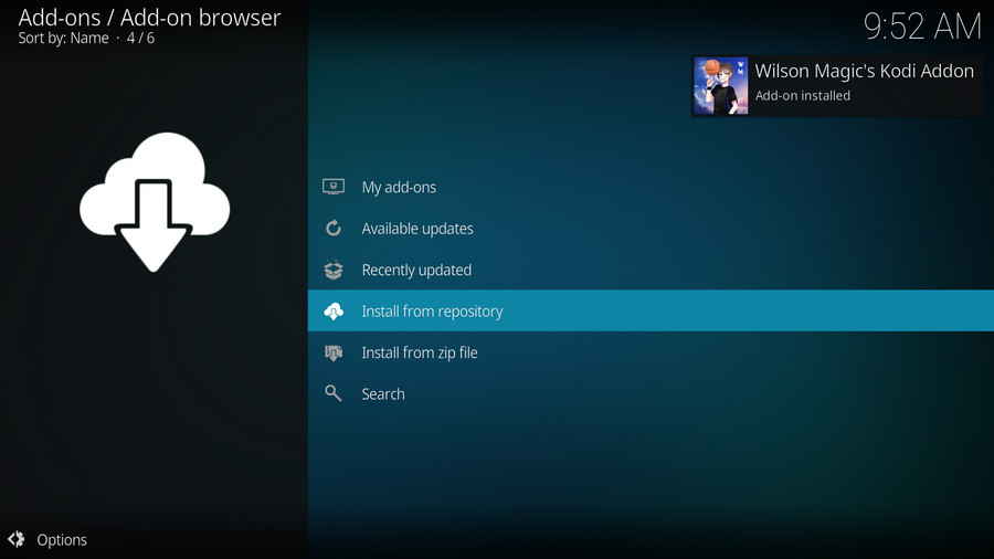 Wilson Magic's Kodi Addon Repo Add-on installed