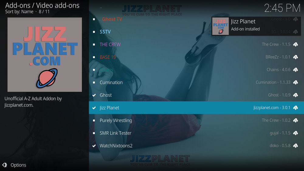Jizz Planet addon installed