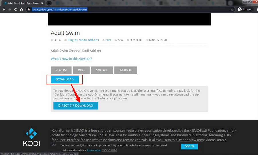 Download Adult Swim Add-on ZIP File