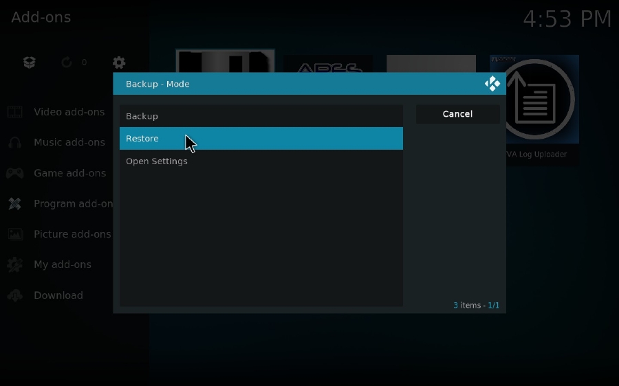 Restore Kodi 1