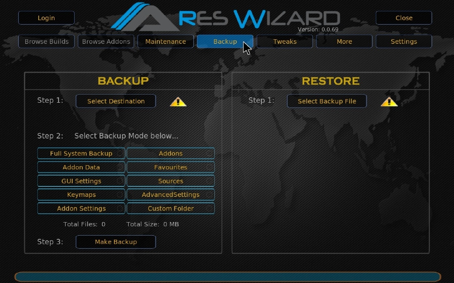 Ares Wizard Backup and Restore