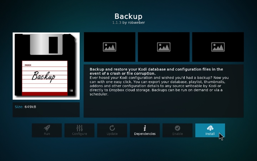 Install Backup Add-on