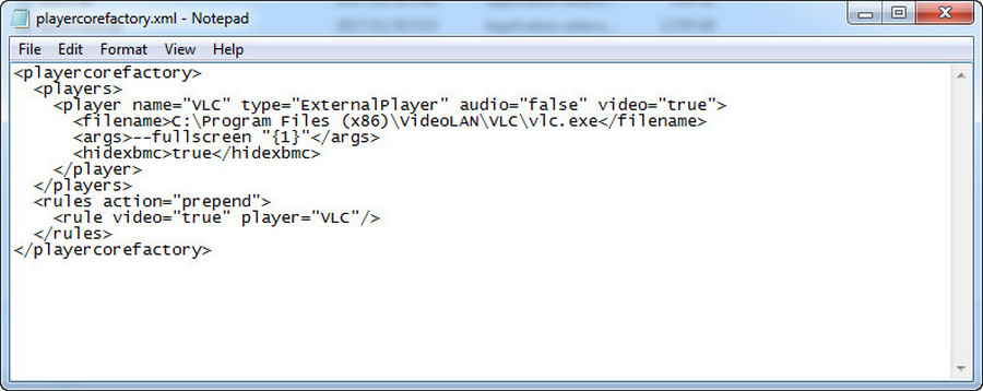 Create playercorefactory.xml file 