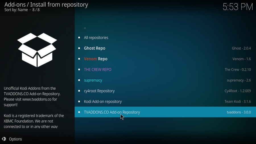 Select TVADDONS.CO Add-on Repository