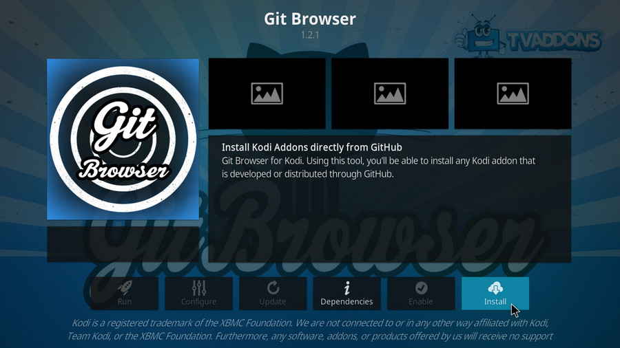 Install GitHub browser on Kodi