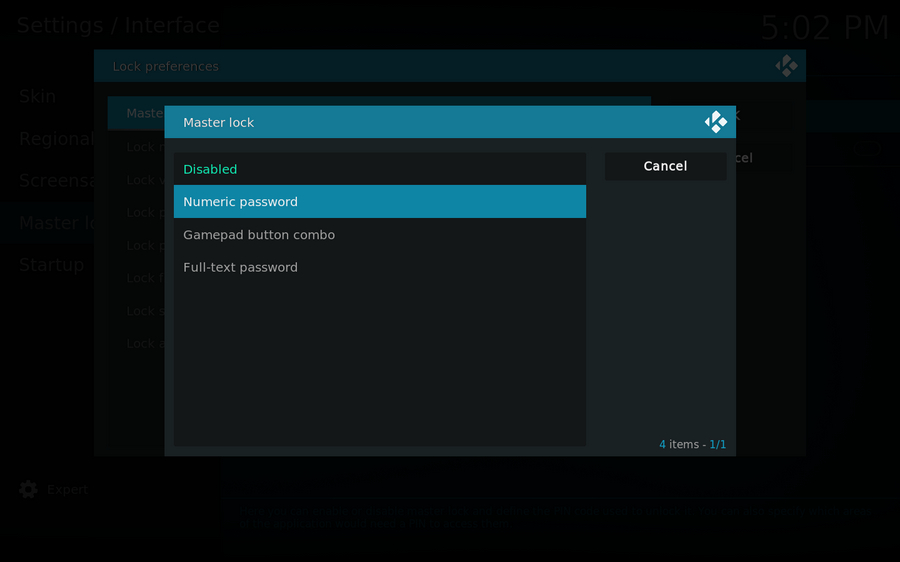 Enable Password for Kodi