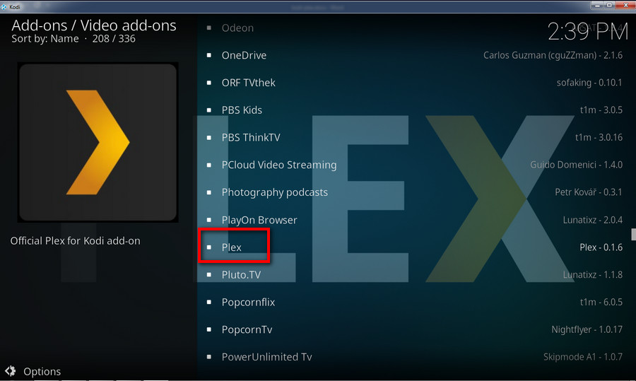 Scroll down and select Plex 