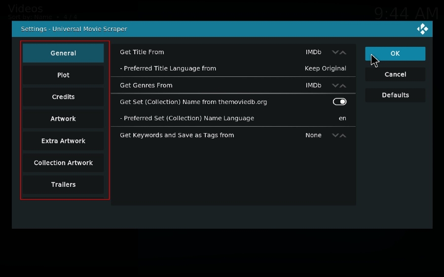 Kodi Scraper Settings