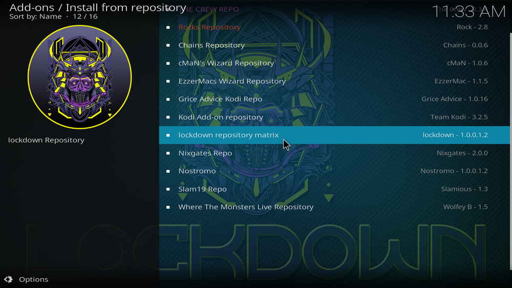 Select lockdown repository matrix