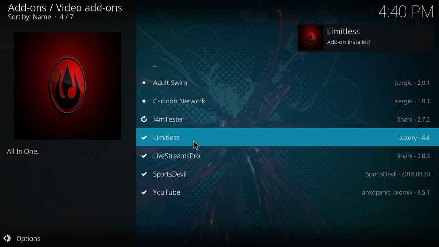 Limitless addon installed