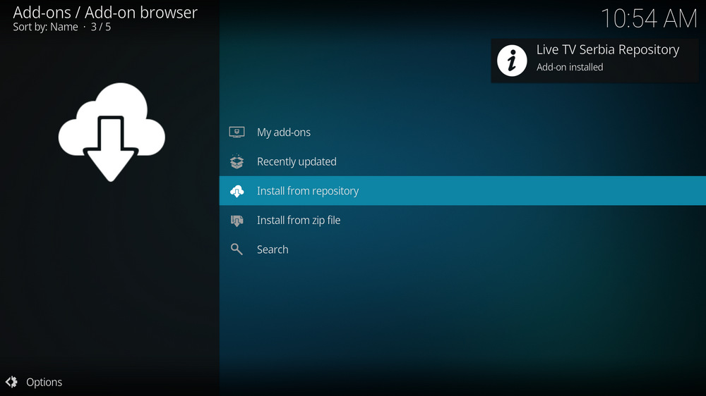 Live TV Serbia Repository Add-on installed