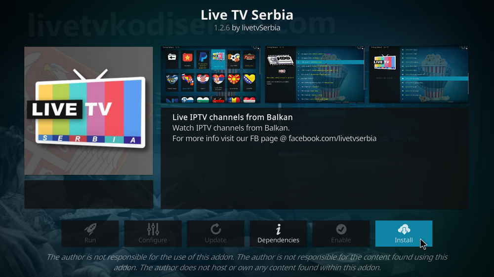 Install Kodi Live TV Serbiaaddon