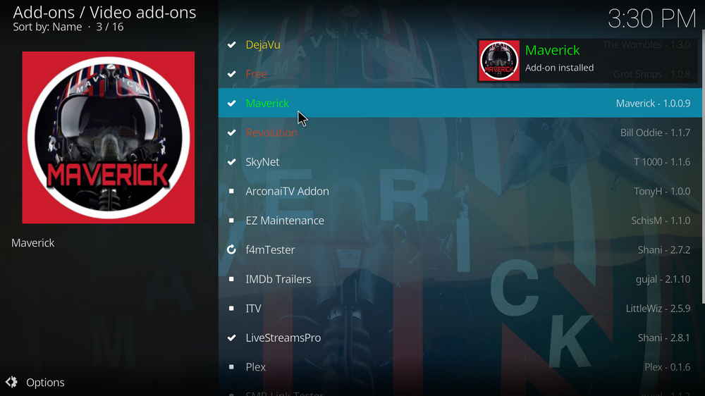 Maverick addon installed