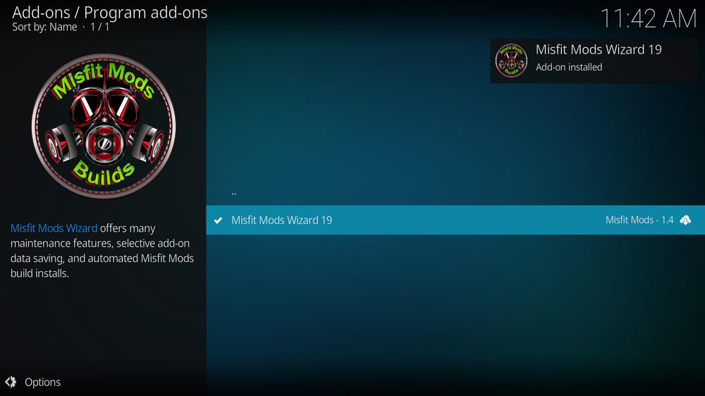 Misfit Mod Wizard addon installed