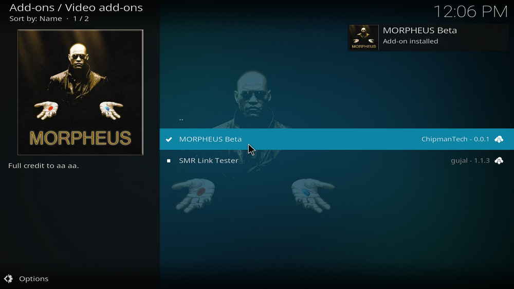 MORPHEUS addon installed