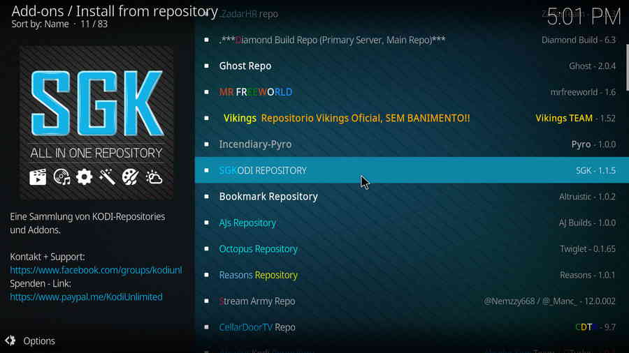 Select SGKodi REPOSITORY 