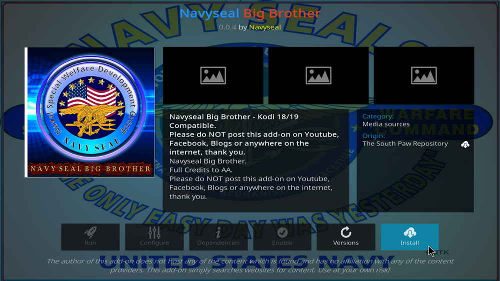 Install Kodi Navyseal Big Brother addon
