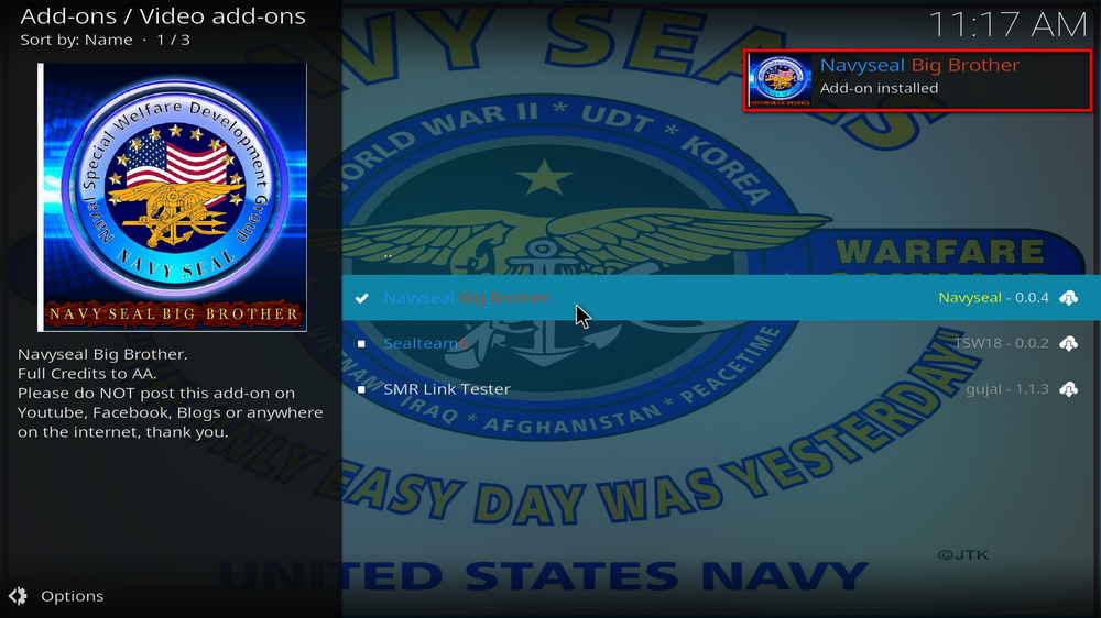 Navyseal Big Brother addon installed