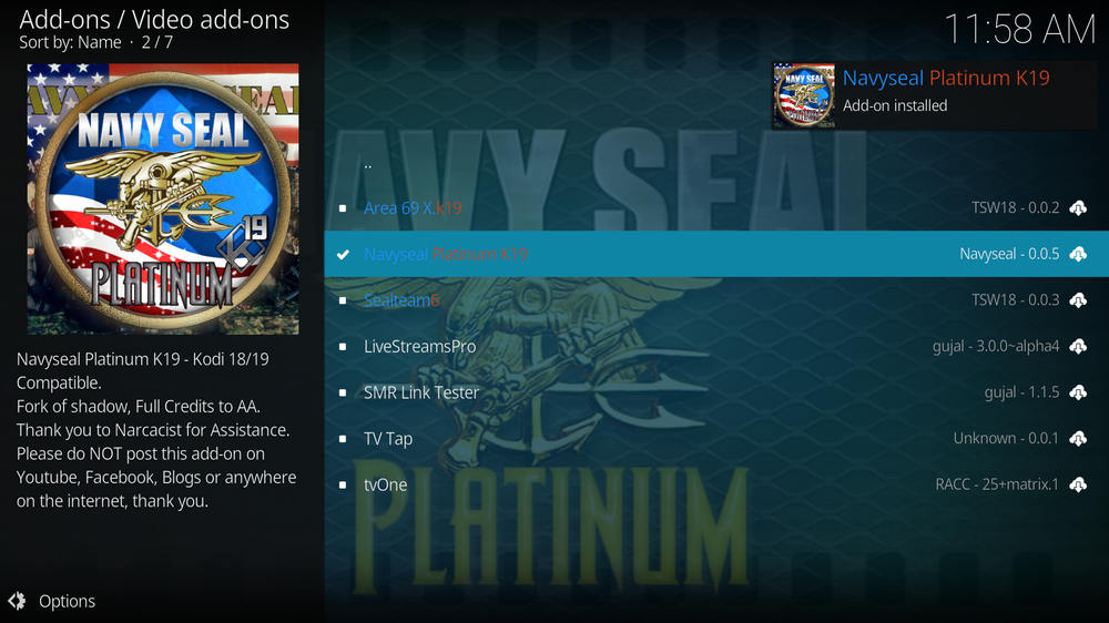 Navyseal addon installed