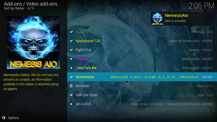 Nemesis AIO addon installed