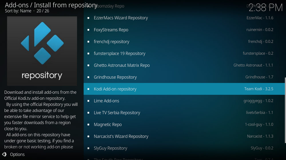 Select Kodi Addons repository