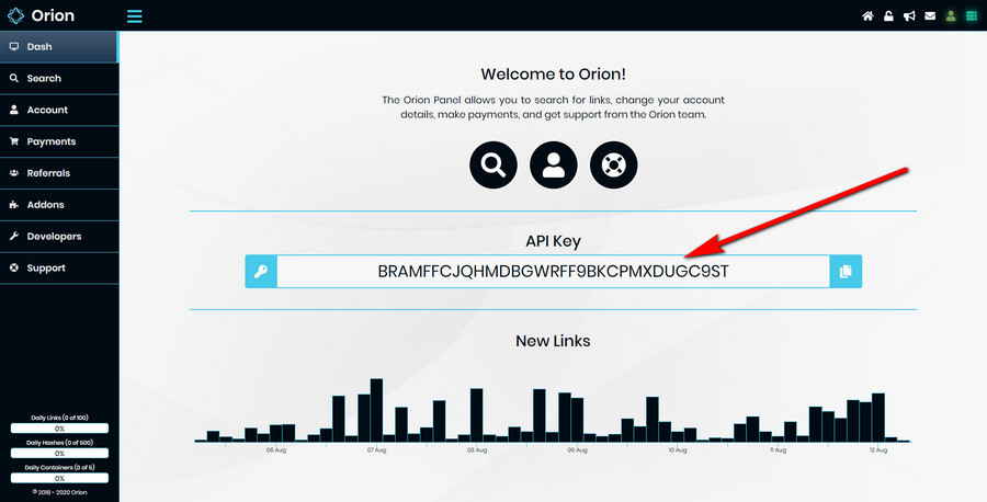 Copy your Orion API key