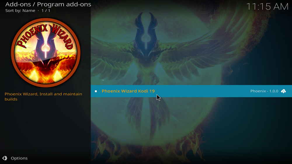 Select Phoenix Wizard Kodi 19