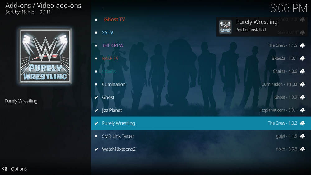 Purely Wrestling addon installed