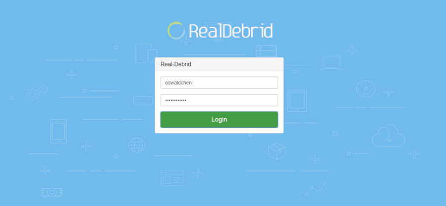 Login with the registered Real-Debrid account