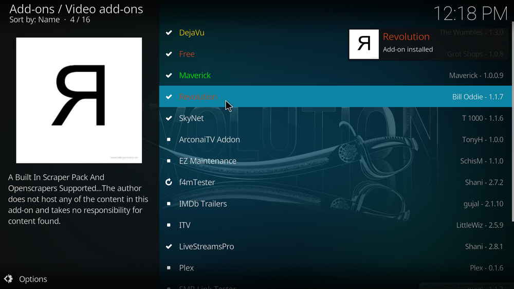 Revolution addon installed