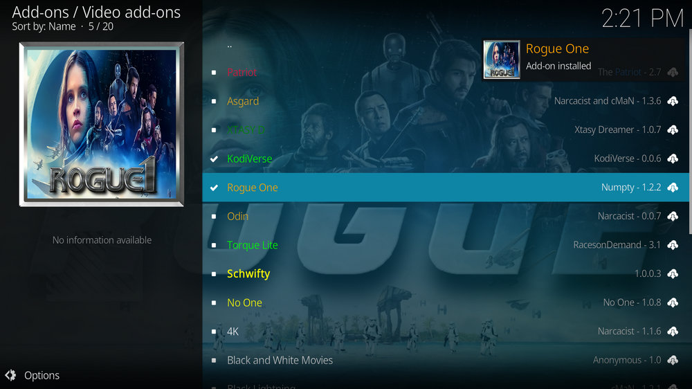 Rogue One addon installed