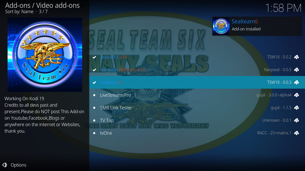 Sealteam6 addon installed