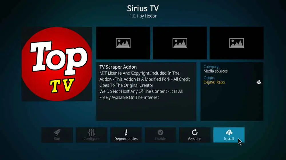 Install Kodi Sirius TV addon