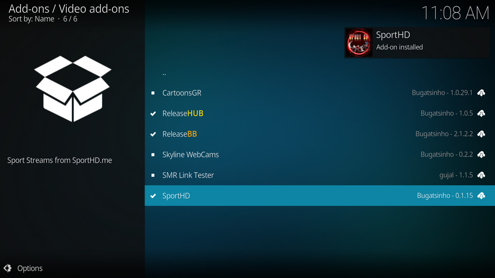 SportHD addon installed