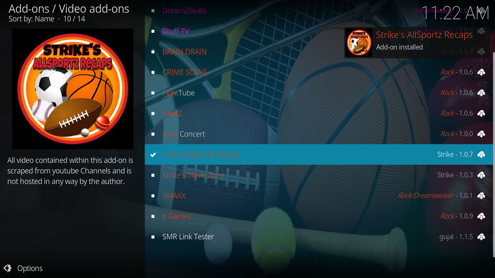 Strike's AllSportz Recaps addon installed