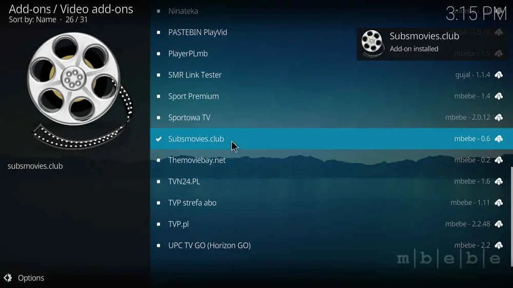 Subsmovies.club addon installed