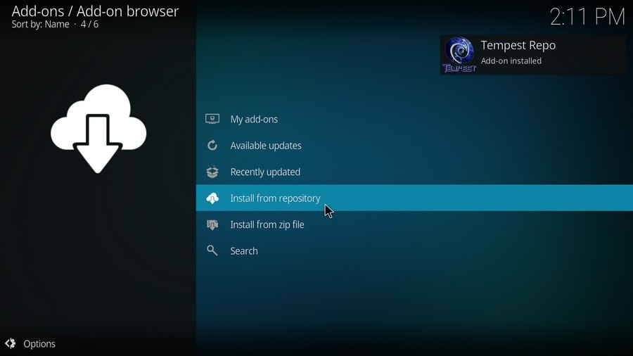 Tempest Repo Add-on installed