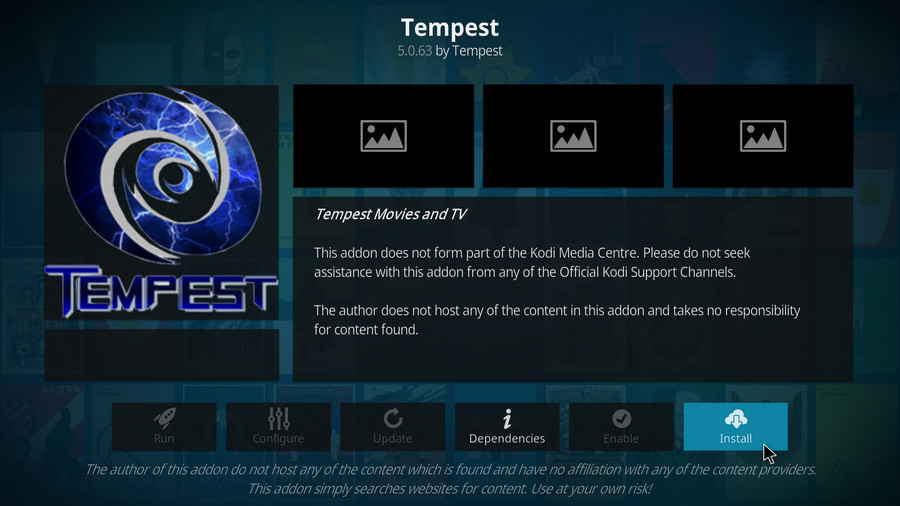 Install Kodi Tempest addon