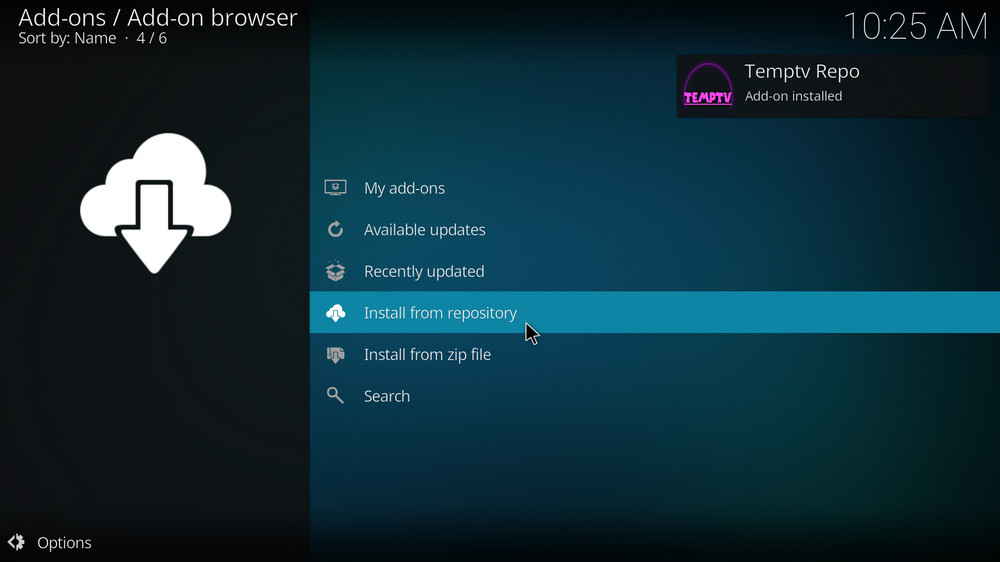 Temptv Repo Add-on installed