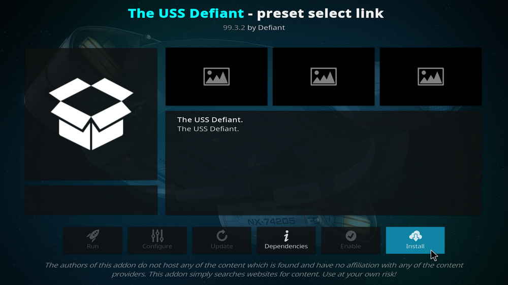 Install Kodi The USS Defiant addon